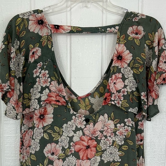 Billabong Women Short Sleeve Floral Mini Dress Green Boho Beachy Summer Size XS - Picture 6 of 7